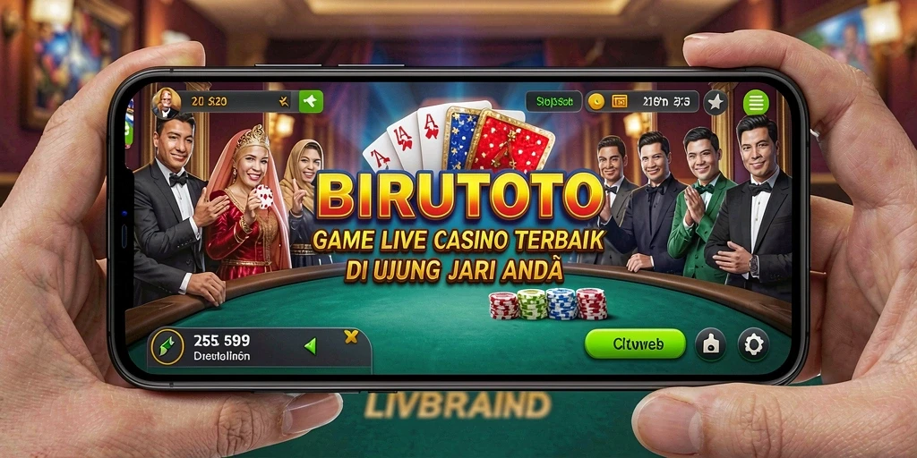 Screenshot gameplay BIRUTOTO menampilkan dealer live dan pemain yang berinteraksi.