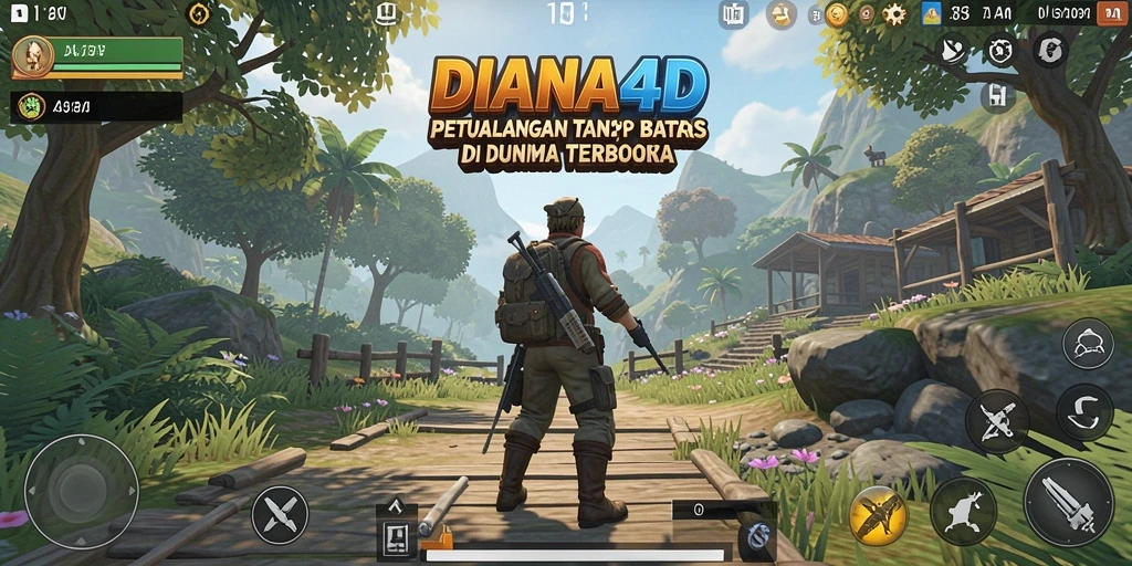 Tampilan gameplay DIANA4D menunjukkan dunia penuh petualangan terbuka.