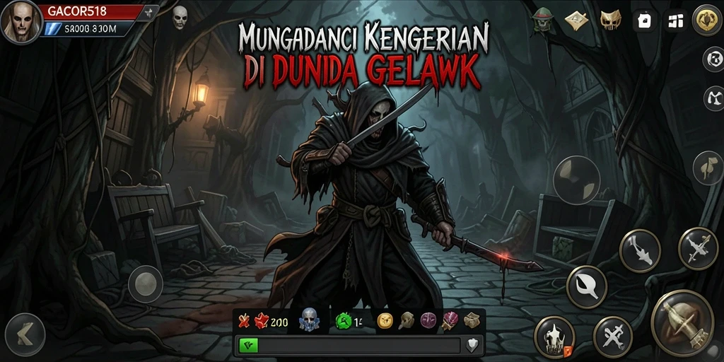 Screenshot GACOR518 menampilkan karakter dalam kegelapan yang mencekam.