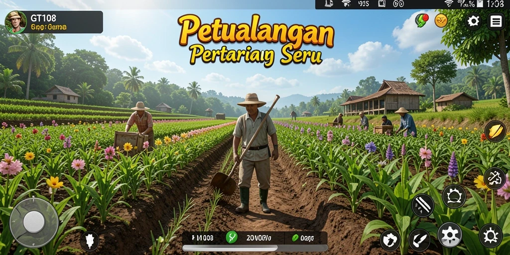Screenshot menunjukkan gameplay seru dalam mengelola pertanian.