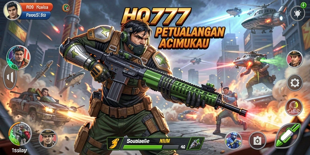 Tangkapan layar utama HQ777 menampilkan aksi menegangkan dalam pertempuran.