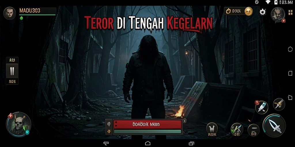 Gameplay seram MADU303 dengan suasana mencekam yang menakutkan.