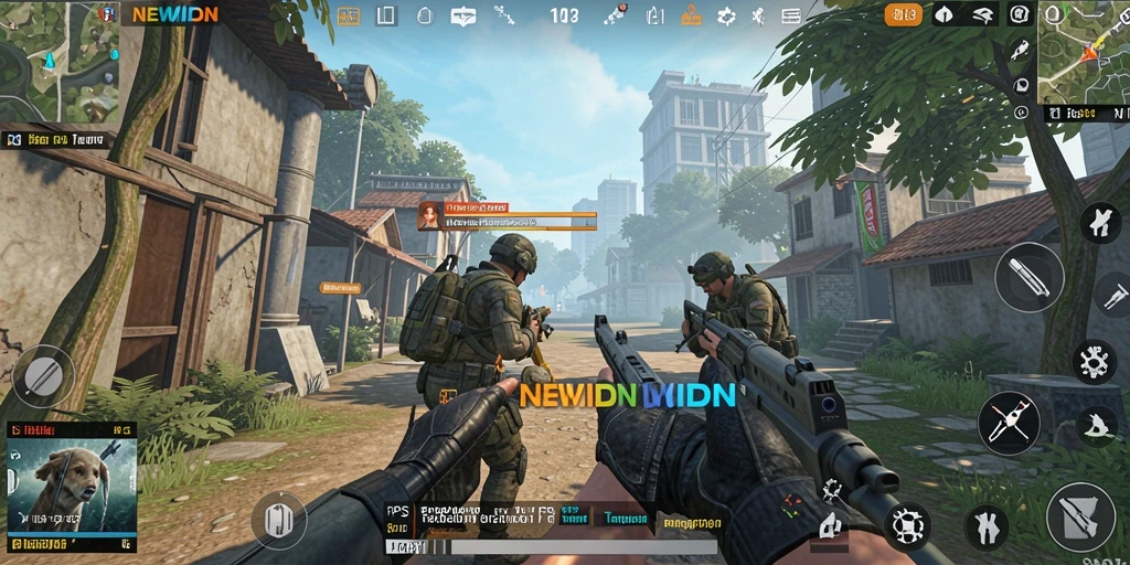 Screenshot gameplay NEWIDN menampilkan aksi menembak yang intens.