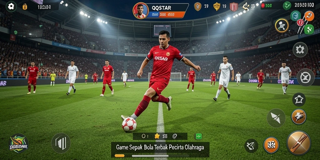 Gambaran gameplay yang mendebarkan di QQSTAR dengan aksi sepak bola cepat.
