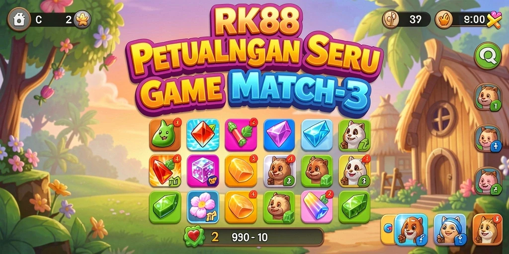 Screenshot utama RK88 menampilkan gameplay seru dan menantang dari game Match-3.