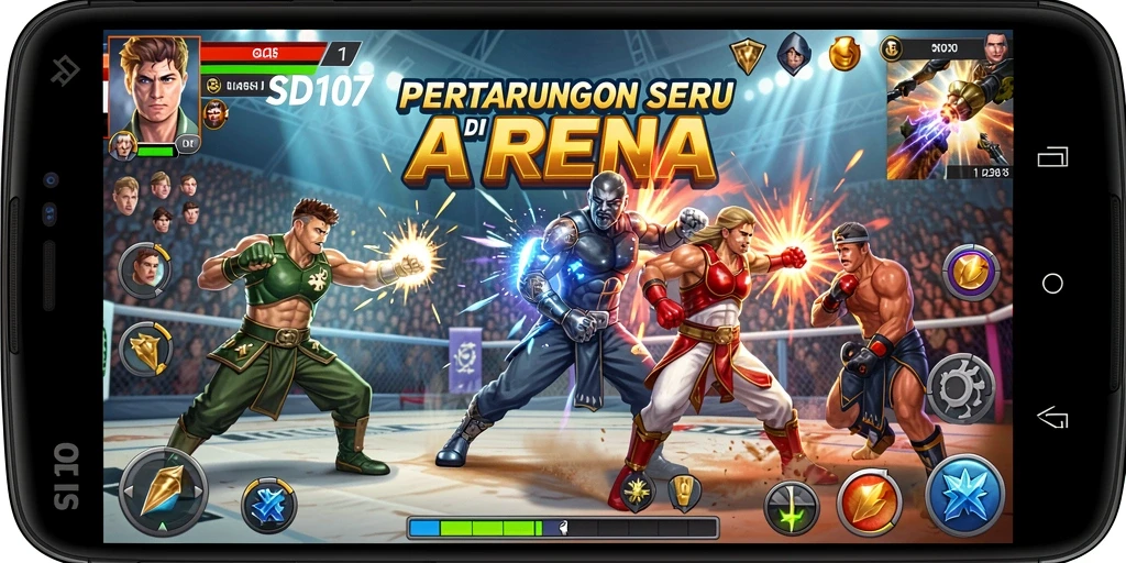 Tampilan gameplay seru dalam pertarungan karakter SD107.