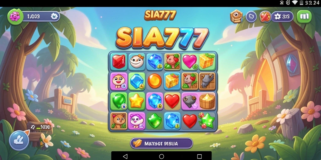 Screenshot gameplay SIA777 yang penuh warna dan tantangan Match-3.