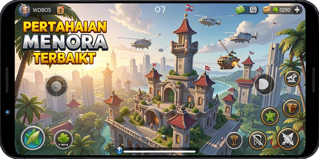 Tampilan gameplay <strong>WDBOS</strong> yang mendebarkan dalam pertahanan menara.
