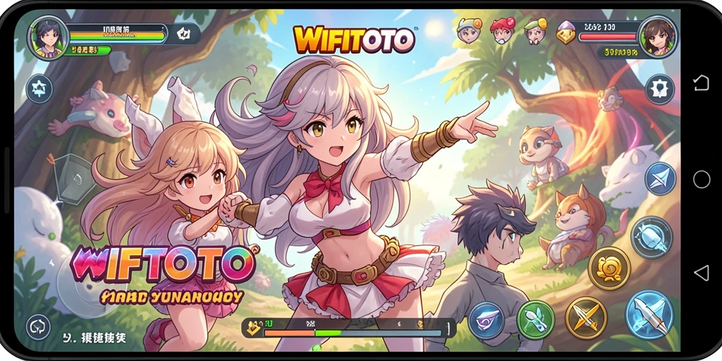 Tampilan gameplay WIFITOTO yang menampilkan karakter anime beraksi.