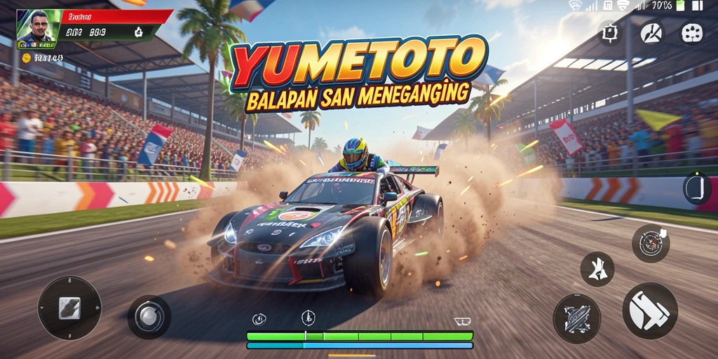 Tampilan menarik dari gameplay balapan YUMETOTO yang mendebarkan.